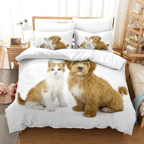 Chiot Et Chaton Pcs Housse De Couette Ensemble De Housse De Couette Imprim¿¿ D Taie D'oreiller Parure De Lit Linge De Lit Double£¿Xcm£©