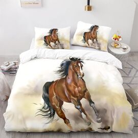 Parure De Lit Enfant Personnes Housse De Couette Cheval Xcm Avec Taies D'oreiller Xcm Microfibre Blanc Noir Marron Cheval Animal Literie Pour