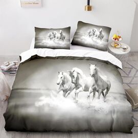 Parure De Lit Enfant Personnes Housse De Couette Cheval Xcm Avec Taies D'oreiller Xcm Microfibre Blanc Noir Marron Cheval Animal Literie Pour