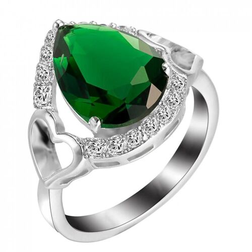 Femmes À La Mode Grande Goutte Forme Zircon Décoré Bijoux Bague Cadeau (Vert 9)