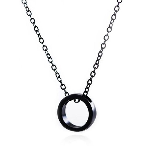 Couple Simple Alliage Géométrie Métal Cercle Collier Bijoux Accessoire Cadeau De La Saint-Valentin (Noir)