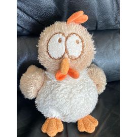 Peluche doudou poule egmont toys beige et blanc orange 27cm