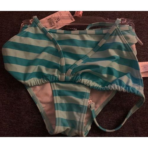 Maillot De Bain-Bikini Rayé Bleu-Céramique Taille Xs (14 Ans) Neuf