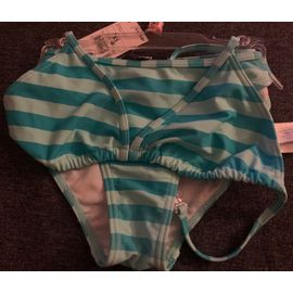 Maillot De Bain-Bikini Rayé Bleu-Céramique Taille Xs (14 Ans) Neuf