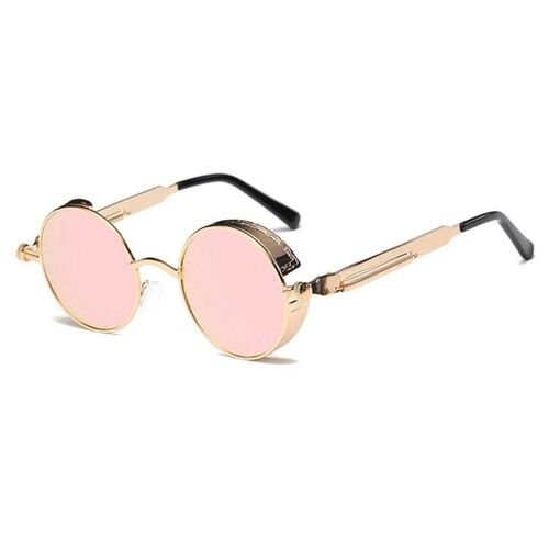 Lunettes de soleil rétro steampunk-monture ronde en métal pour homme et femme