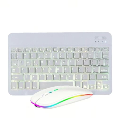 Ensemble clavier et souris Bluetooth rétroéclairés RVB-10 pouces,blanc pour les appareils mobiles blanc