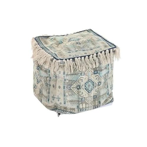Pouf Casablanca Bleu Coton Frange (40 X 40 X 40 Cm) - Couleur:Beige