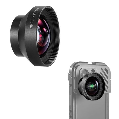 NEEWER Objectif grand angle HD 18 mm 100° uniquement pour plaque arrière de filetage de 17 mm, grossissement 0,5x compatible avec SmallRig Neewer iPhone Samsung avec adaptateur d'objectif 17 mm, LS-42