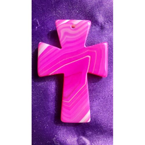 Pendentif Croix De Jésus En Agate Rose Et Blanc. 5.5 Cm. Magnifique Pierre Aux Couleurs Harmonieuses. Une Des Plus Belles De Ma Collection. Parfaite Idée De Cadeau. Lot 870
