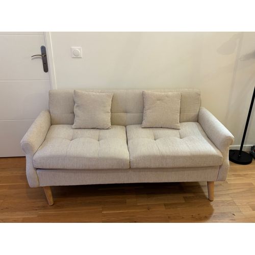 Canapé Droit 2 Place En Tissus Chenilles Avec 2 Coussins