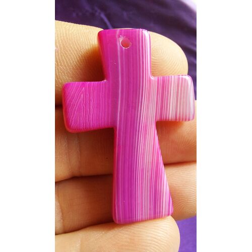 Pendentif Croix De Jésus En Agate Rose Et Blanc. 4.7 Cm. Magnifique Pierre Aux Couleurs Harmonieuses. Une Des Plus Belles De Ma Collection. Parfaite Idée De Cadeau. Lot 872