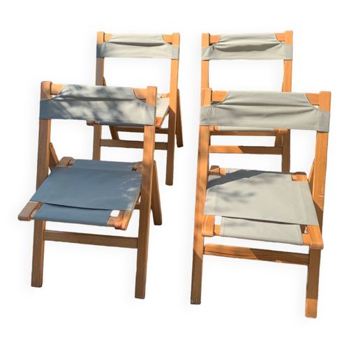 Lot De 4 Chaises Pliables En Pin Annes 60 Vert