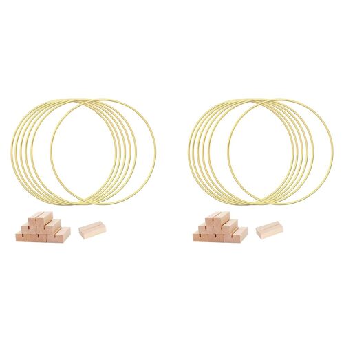12 Pièces Pouces Grand Centre de Table En Forme Cerceau Floral Métal pour Table, Anneau Couronne D'or avec Supports Bois PCS, Anneaux