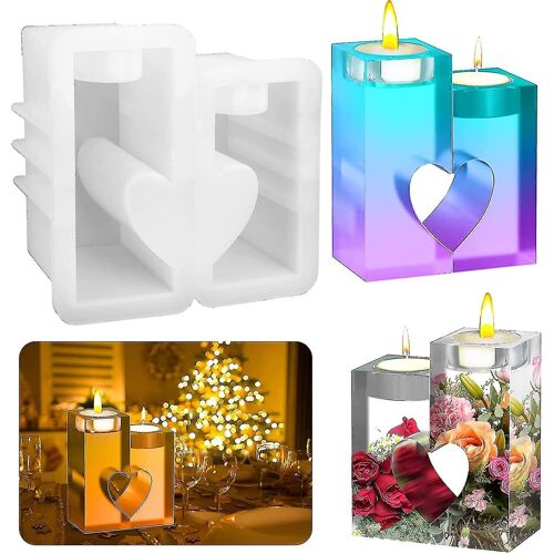 2pcs Bougies Holder Moule En Résine, Love Heart Chandelier Moules En Silicone Thé Light Holder Diy Epoxy Décoration Artisanat Moules De Moulage
