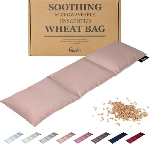 Coussin Chauffant Micro Onde - Bouillotte Sèche 46x12cm - Sac en Coton Doux rempli de Grain Blé Naturel pour Soulagement Douleur et se Relaxer (Rose)