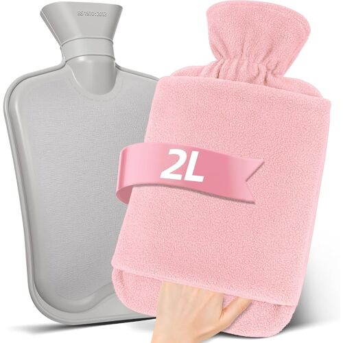 Bouillotte Avec Housse En Non-Tissé - Grande Bouillotte Eau Chaude Anti-Fuite De 2L - Bouillote Douce Avec Poche Kangourou Et Caoutchouc Naturel - Pour Enfants Et Adultes (Rose)