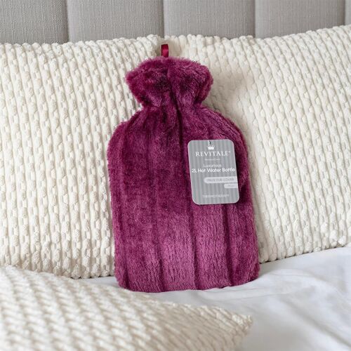 Bouillotte De Luxe Confortable \U2013 2 Litres, Housse Douce, Caoutchouc Naturel À Côtes Simples, Durable Et Résistante Aux Fuites, Conforme À La Norme Bs1970:2012 (Prune)
