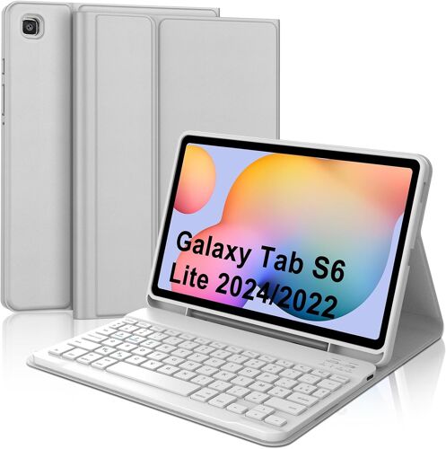 Clavier pour Samsung Tab S6 Lite 2024/2022 10.4"", Coque avec AZERTY Français Clavier Bluetooth Détachable pour Samsung Galaxy Tab S6 Lite 10.4"" 2024, Gris Clair