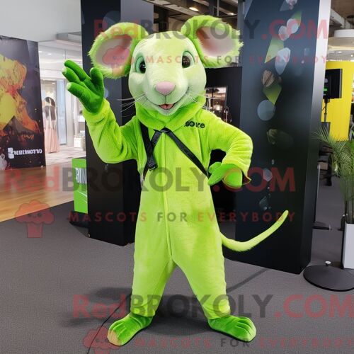 Costume De Mascotte Redbrokoly De Rat Vert Citron Habillé Avec Un Body Et Des Bandeaux