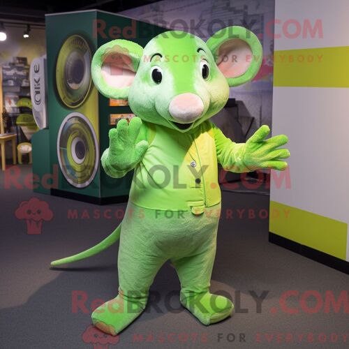 Costume De Mascotte Redbrokoly De Rat Vert Citron Habillé Avec Un Body Et Des Bandeaux