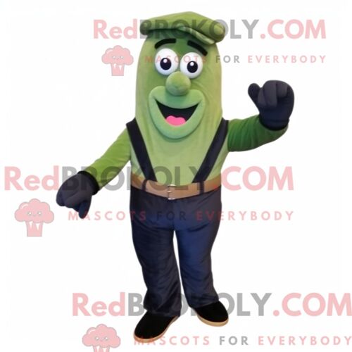 Costume De Mascotte Redbrokoly De Haricot Vert Marine Personnage Habillé Avec Un Pantalon Et Des Bretelles En Velours Côtelé