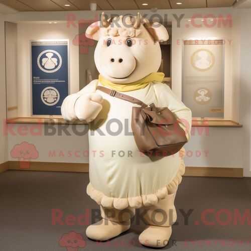 Costume De Mascotte Redbrokoly Wellington Au B?uf À La Crème Habillé D Un Pantalon Chino Et D Un Porte-Monnaie
