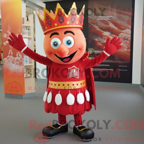Personnage Mascotte Redbrokoly Du Roi Rouge Habillé Avec Des Leggings Et Des Bandeaux