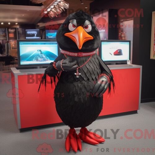 Costume De Mascotte Redbrokoly De Carouge Rouge Habillé D Une Jupe Longue Et De Montres-Bracelets