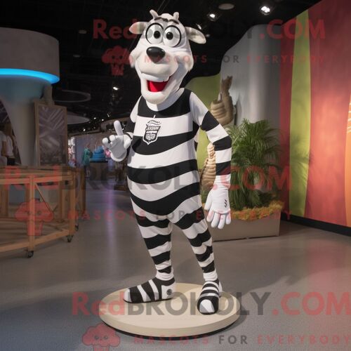 Costume Mascotte Redbrokoly De Zèbre Crème Personnage Habillé Avec Un Débardeur Et Des Lacets De Chaussures