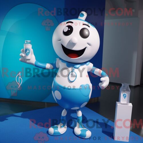 Costume De Mascotte Redbrokoly De Bouteille De Lait Bleue Habillé D Un Maillot De Bain Et De Montres-Bracelets