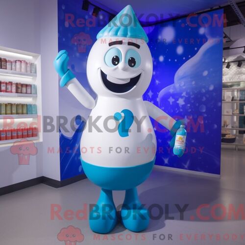 Costume De Mascotte Redbrokoly De Bouteille De Lait Bleue Habillé D Un Maillot De Bain Et De Montres-Bracelets