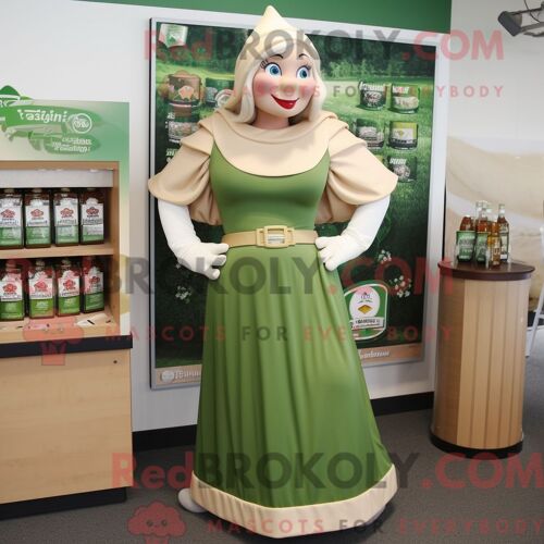 Personnage De Costume De Mascotte Redbrokoly De Bière Verte Bronzée Habillé Avec Une Robe Taille Empire Et Des Montres
