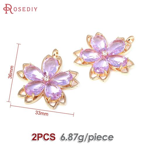 Breloques Fleur En Laiton Et Verre Pour Documents En Or 18 Carats, Bijoux À Bricoler Soi-Même, Fournitures Exécutives, Collier, Boucles D'oreilles, Accessoires Pour Femmes, 2 Pièces