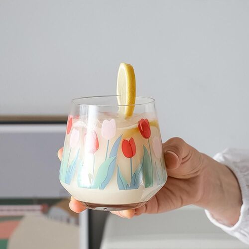 Tasse En Verre Transparente À Imprimé Tulipe, Vintage, Pour La Bière, Le Whisky, Le Lait, La Maison, Le Restaurant, Verres En Cristal Pour La Cuisine