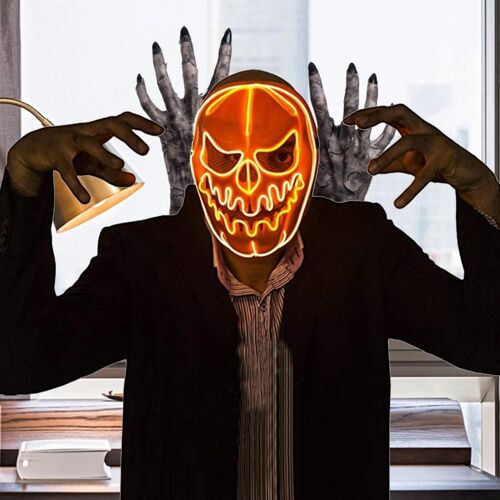 Masque D'halloween, Couverture Faciale En Plastique, Léger, Améliore L'atmosphère, Grande Led Brillante, Citrouille