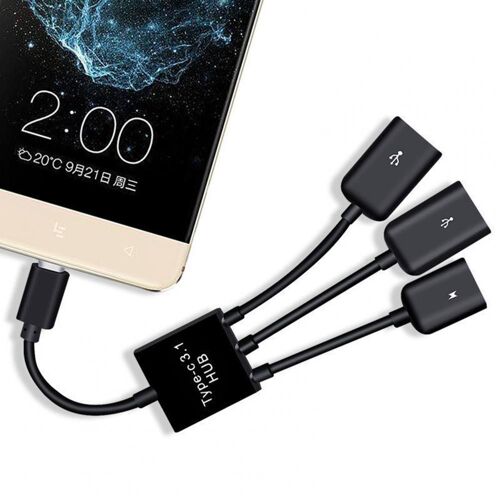 Hub 3 en 1 USB type-c vers double 2 ports USB 2.0 + adaptateur de câble Micro USB OTG