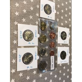 Lot De 5pièces Italiennes Commémoratives De 2€ Année 2004/2009/2010/2011/2013 La Série Des 8 Pièces De 1ct A 2€ Année 2002
