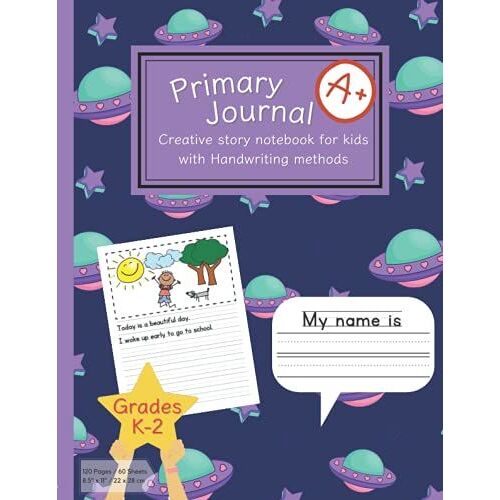 Primary Journal Creative Story Space Design Notebook: For Kids, Kindergarten, Grades K-2 With Handwriting Methods And Draw Box