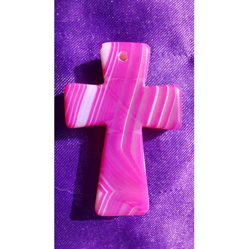 Pendentif Croix De Jésus En Agate Rose Et Blanc. 4.7 Cm. Magnifique Pierre Aux Couleurs Harmonieuses. Une Des Plus Belles De Ma Collection. Parfaite Idée De Cadeau. Lot 879