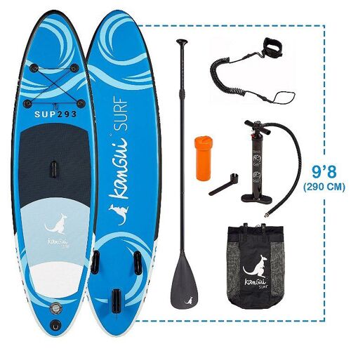 Stand Up Paddle Gonflable 293 Cm + Pagaie + Sac À Dos + Pompe + Leash + Kit De Réparation