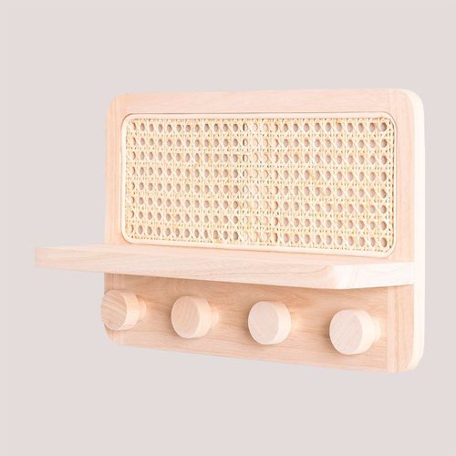 Porte-manteau mural avec étagère en rotin Riley NATUREL ↔︎ 40 cm
