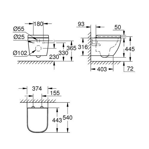 WC suspendu sans bride GROHE Euro Ceramic avec abattant frein de chute
