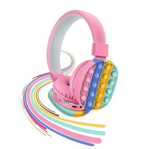 Mignon arc-en-ciel Bluetooth casque stéréo casque TF carte Ultra-longue veille Popite jouets pour enfants diamètre du conducteur, rose