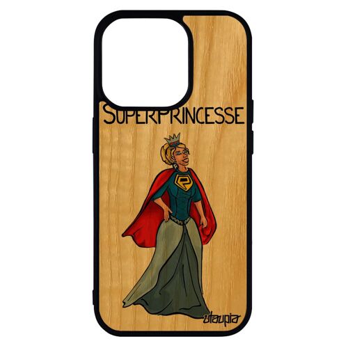 Coque iPhone 14 pro bois silicone super princesse heros humoristique bande dessinée case etui rouge comics frêne humour texte