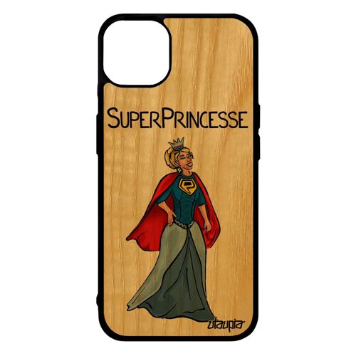 Coque super princesse pour iPhone 14+ Plus bois silicone rouge humour femme drole caoutchouc humoristique heros smartphone de