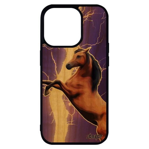 Coque Cheval Pour Iphone 14 Pro Max En Bois Silicone Portable Eclair Unique Telephone Design Orage Animal Violet Poulain Poney