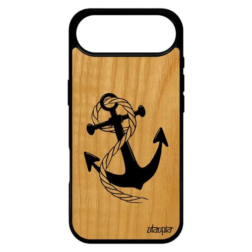 Coque Bois Silicone Pour Iphone 17 Air Ancre Noir Noir Smartphone Housse De Bateau Chaine Rayure Marine Vintage Dessin Ray¿ Corde