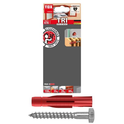 Cheville polyvalente TOX Tri 10/61 + vis blister - 4 pièces - 10701161