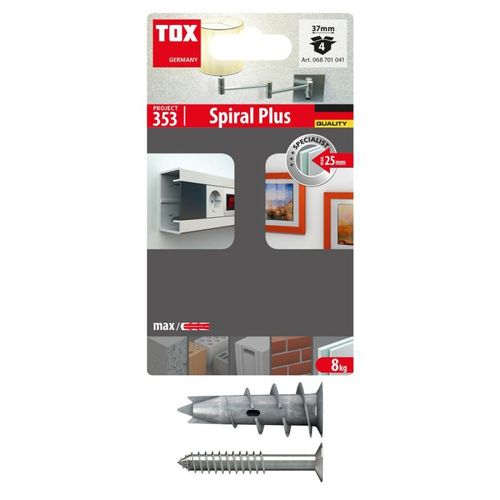 Cheville TOX pour plaque de plâtre Spiral Plus 37-4 + vis - 4 pièces - 68701041