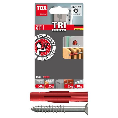 Cheville polyvalente TOX Tri 6/36 + vis blister - 10 pièces - 10701051